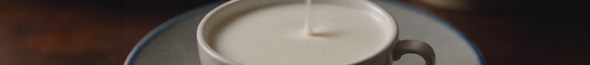 Banner para a categoria de Leites, zoom em uma caneca de leite